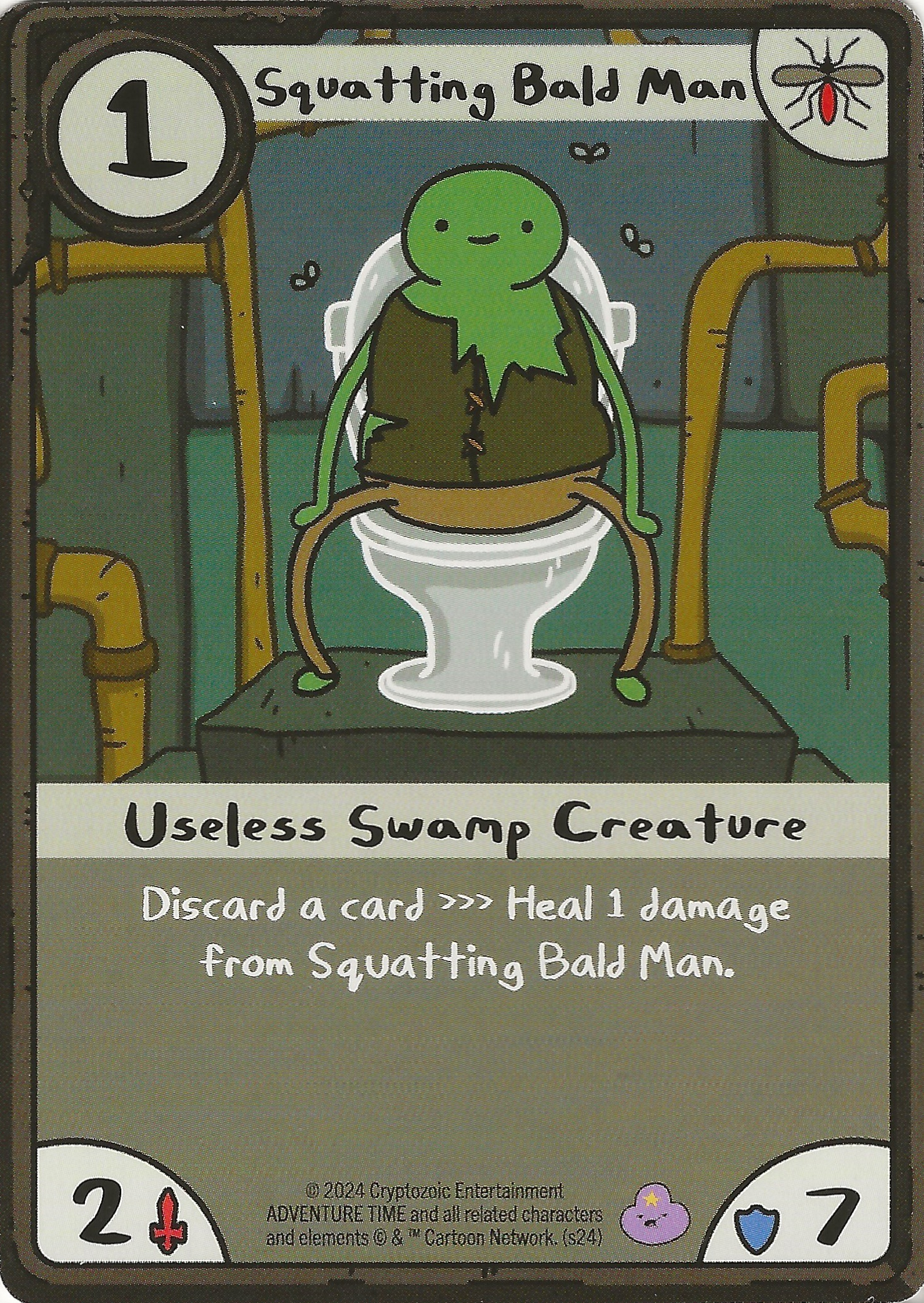 Squatting Bald Man