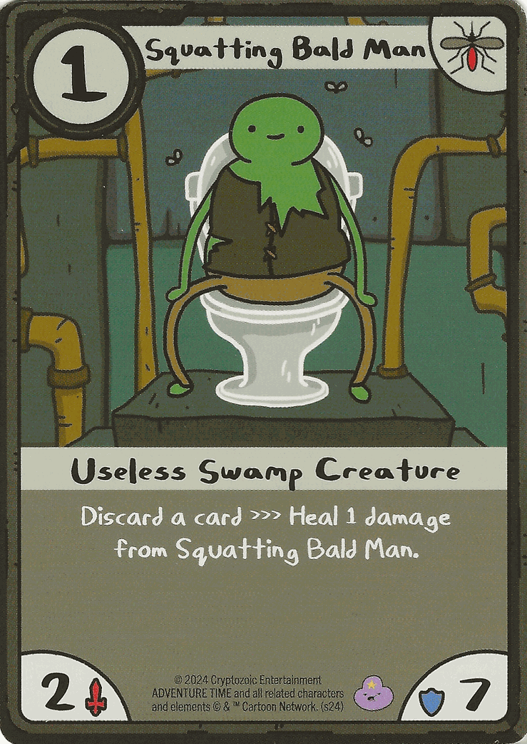 Squatting Bald Man