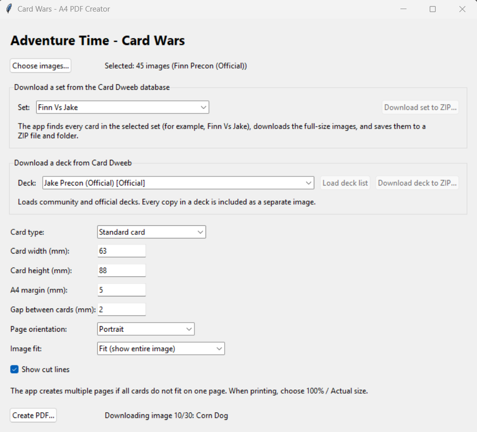 Screenshot of the Adventure Time: Card Wars PDF Creator app